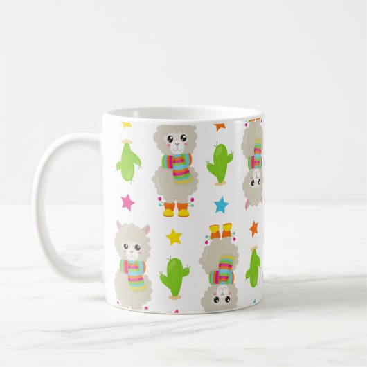 Patroon van lama's, alpaca's, cactus, Jouw naam Koffiemok (Links)