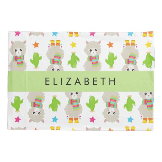 Patroon van lama's, alpaca's, cactus, Jouw naam Kussensloop (Achterkant)