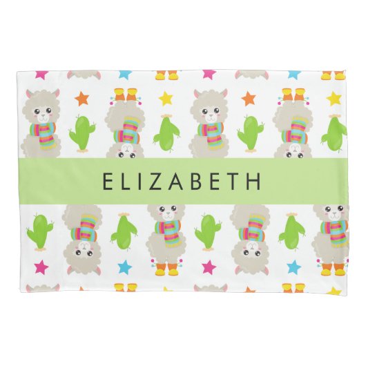 Patroon van lama's, alpaca's, cactus, Jouw naam Kussensloop (Voorkant)