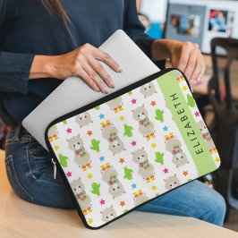 Patroon van lama's, alpaca's, cactus, Jouw naam Laptop Sleeve