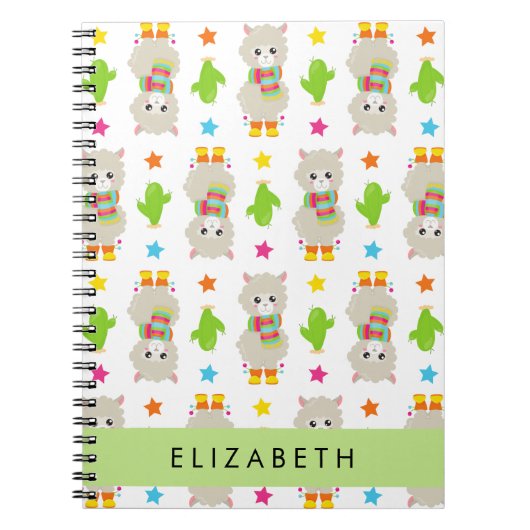 Patroon van lama's, alpaca's, cactus, Jouw naam Notitieboek (Voorkant)