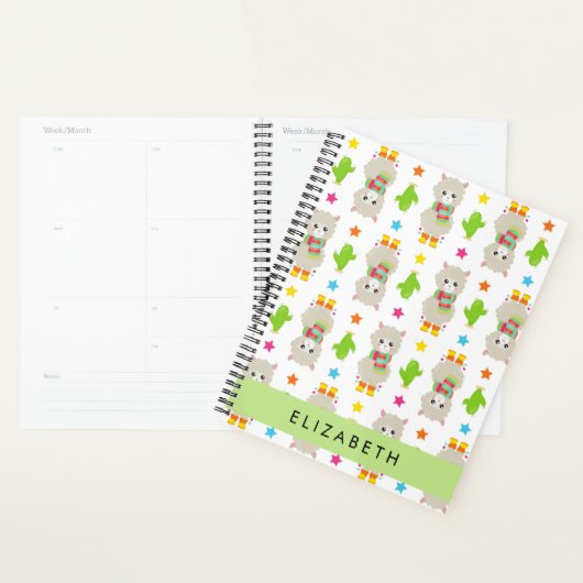 Patroon van lama's, alpaca's, cactus, Jouw naam Planner (Display)