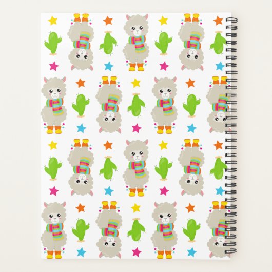 Patroon van lama's, alpaca's, cactus, Jouw naam Planner (Achterkant)