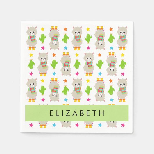 Patroon van lama's, alpaca's, cactus, Jouw naam Servet (Voorkant)