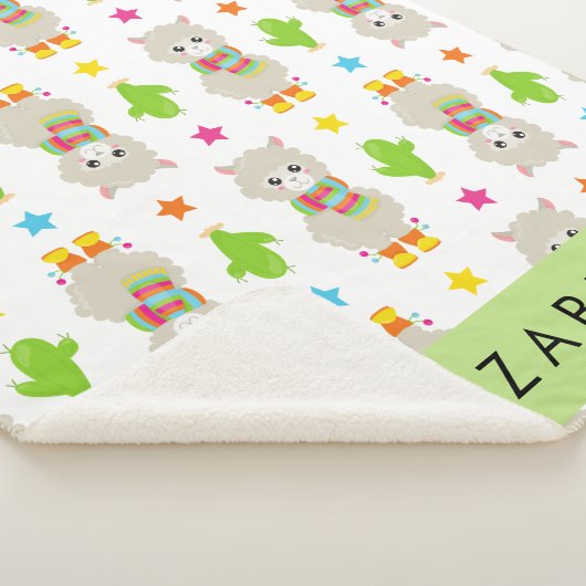 Patroon van lama's, alpaca's, cactus, Jouw naam Sherpa Deken (3/4)