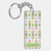 Patroon van lama's, alpaca's, cactus, Jouw naam Sleutelhanger (Voorkant Links)