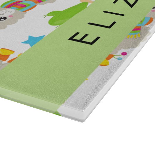 Patroon van lama's, alpaca's, cactus, Jouw naam Snijplank (Hoek)