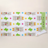 Patroon van lama's, alpaca's, cactus, Jouw naam Strandlaken (Voorkant)