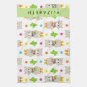 Patroon van lama's, alpaca's, cactus, Jouw naam Theedoek (Verticaal)
