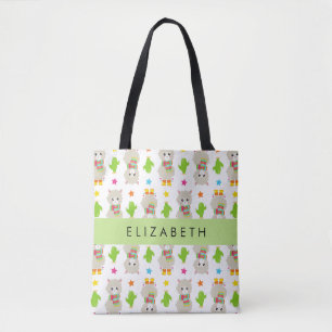 Patroon van lama's, alpaca's, cactus, Jouw naam Tote Bag