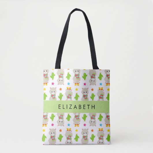 Patroon van lama's, alpaca's, cactus, Jouw naam Tote Bag (Voorkant)