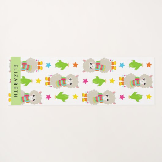 Patroon van lama's, alpaca's, cactus, Jouw naam Yogamat (Achterkant (horizontaal))