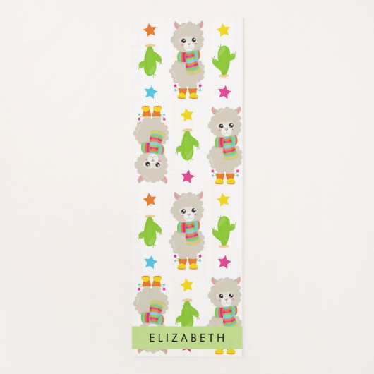 Patroon van lama's, alpaca's, cactus, Jouw naam Yogamat (Voorkant)