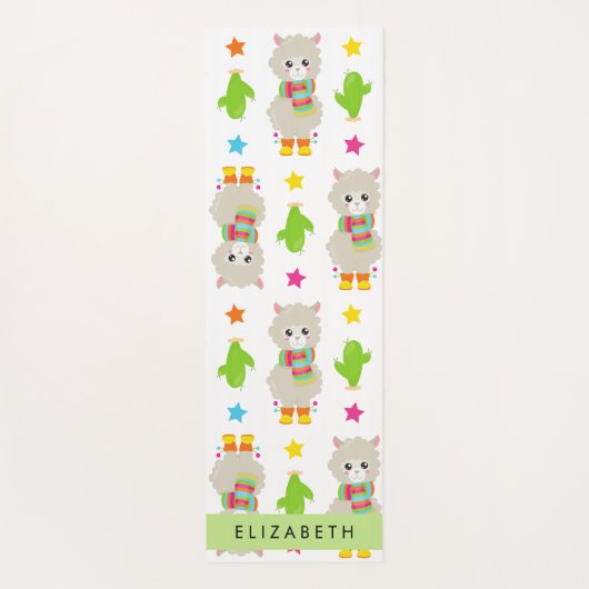 Patroon van lama's, alpaca's, cactus, Jouw naam Yogamat (Achterkant)