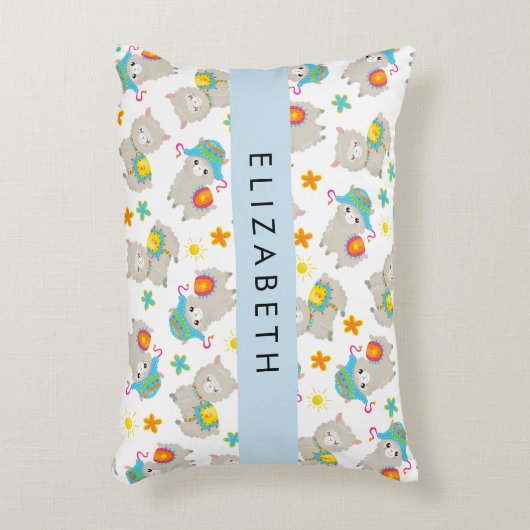 Patroon van lama's, alpakka's, bloemen, uw naam accent kussen (Voorkant(Verticaal))