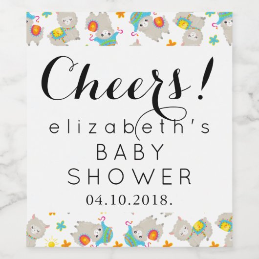 Patroon van lama's, Cute Alpacas, Baby shower Wijn Etiket (Enkel label)