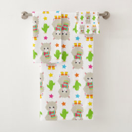 Patroon van lama's, Cute Llamas, Alpacas, Cactus Bad Handdoek