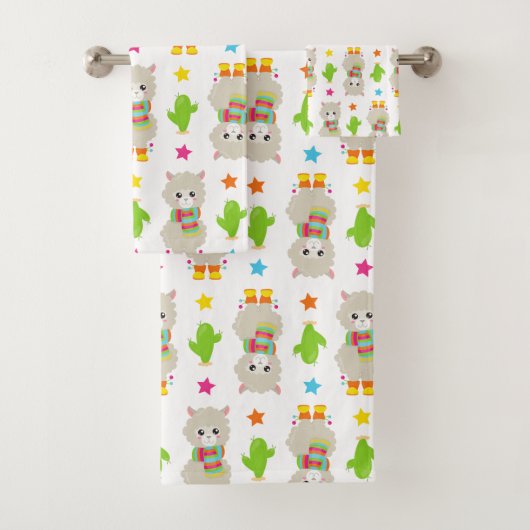 Patroon van lama's, Cute Llamas, Alpacas, Cactus Bad Handdoek (Insitu)