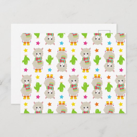 Patroon van lama's, Cute Llamas, Alpacas, Cactus Briefkaart (Voorkant / Achterkant)