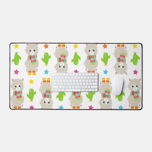 Patroon van lama's, Cute Llamas, Alpacas, Cactus Bureaumat (Keyboard & Muis)