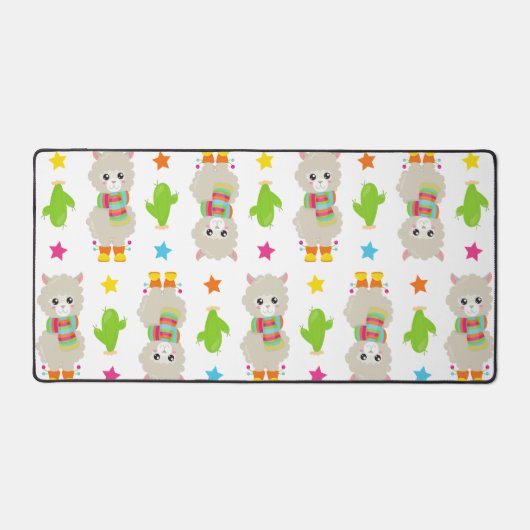 Patroon van lama's, Cute Llamas, Alpacas, Cactus Bureaumat (Voorkant)