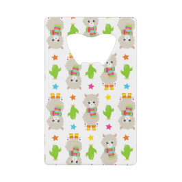 Patroon van lama's, Cute Llamas, Alpacas, Cactus Creditkaart Flessenopener