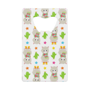 Patroon van lama's, Cute Llamas, Alpacas, Cactus Creditkaart Flessenopener