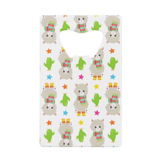 Patroon van lama's, Cute Llamas, Alpacas, Cactus Creditkaart Flessenopener (Voorkant)
