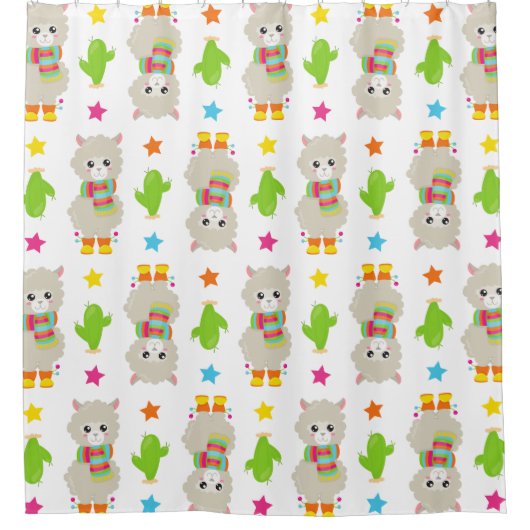 Patroon van lama's, Cute Llamas, Alpacas, Cactus Douchegordijn (Voorkant)