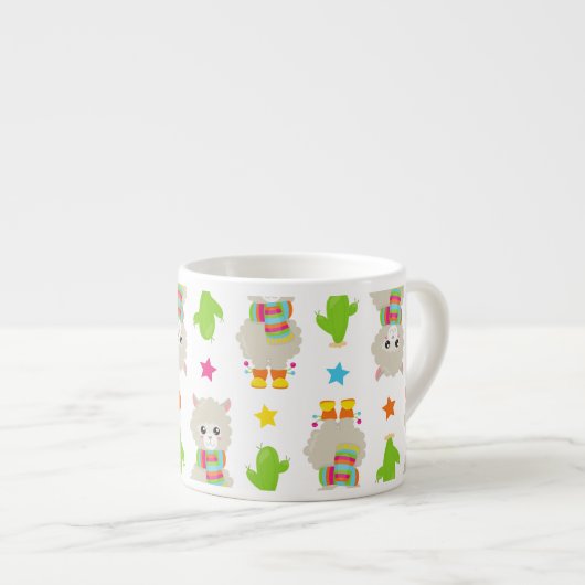 Patroon van lama's, Cute Llamas, Alpacas, Cactus Espresso Kop (Voorkant rechts)