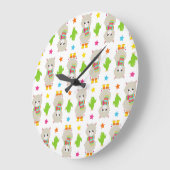 Patroon van lama's, Cute Llamas, Alpacas, Cactus Grote Klok (Hoek)