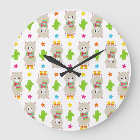 Patroon van lama's, Cute Llamas, Alpacas, Cactus Grote Klok (Voorkant)
