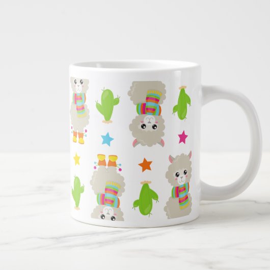 Patroon van lama's, Cute Llamas, Alpacas, Cactus Grote Koffiekop (Rechts)