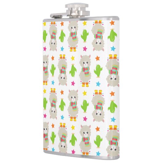 Patroon van lama's, Cute Llamas, Alpacas, Cactus Heupfles (Links)