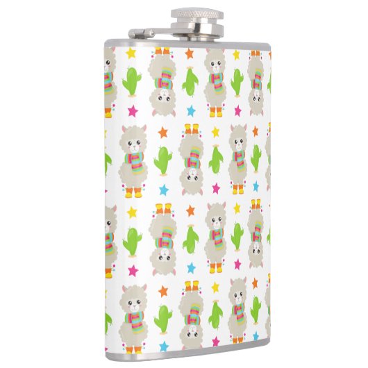 Patroon van lama's, Cute Llamas, Alpacas, Cactus Heupfles (Rechts)