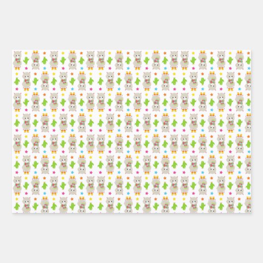 Patroon van lama's, Cute Llamas, Alpacas, Cactus Inpakpapier Vel (Voorkant 2)