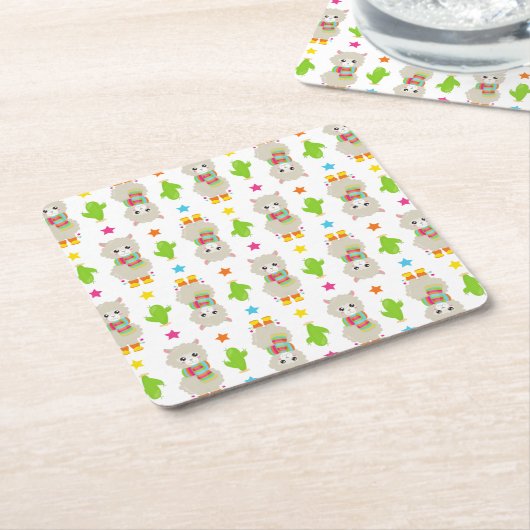 Patroon van lama's, Cute Llamas, Alpacas, Cactus Kartonnen Onderzetters (Schuin)