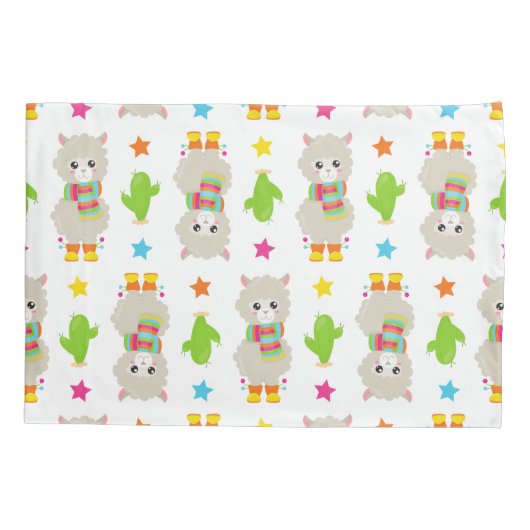 Patroon van lama's, Cute Llamas, Alpacas, Cactus Kussensloop (Achterkant)