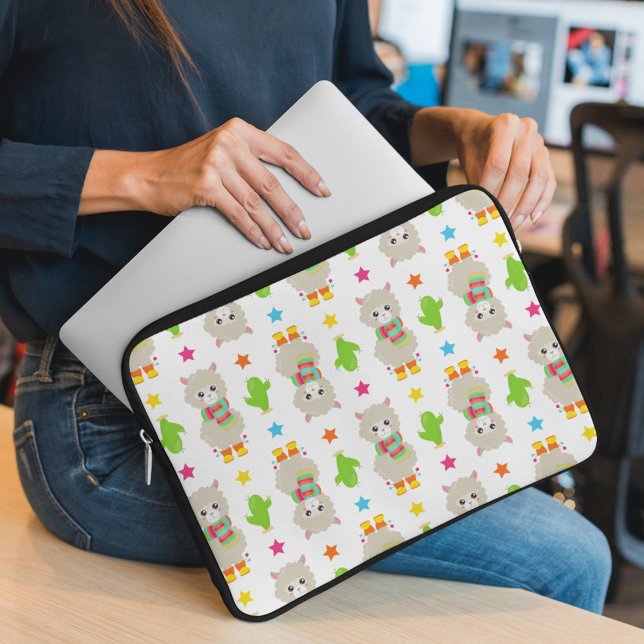 Patroon van lama's, Cute Llamas, Alpacas, Cactus Laptop Sleeve (Creator heeft geüpload)