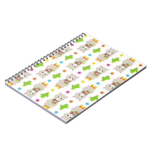 Patroon van lama's, Cute Llamas, Alpacas, Cactus Notitieboek (Linkerzijde)
