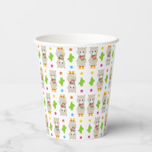 Patroon van lama's, Cute Llamas, Alpacas, Cactus Papieren Bekers (Achterkant)