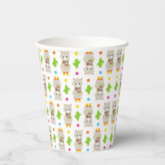 Patroon van lama's, Cute Llamas, Alpacas, Cactus Papieren Bekers (Voorkant)