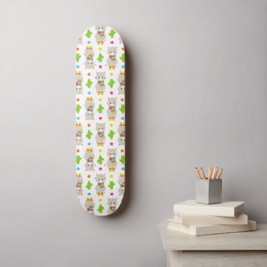 Patroon van lama's, Cute Llamas, Alpacas, Cactus Persoonlijk Skateboard (Muurkunst)
