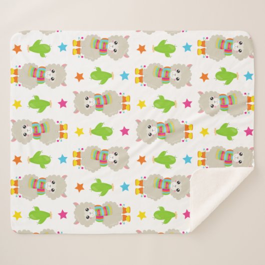 Patroon van lama's, Cute Llamas, Alpacas, Cactus Sherpa Deken (Voorkant (horizontaal))