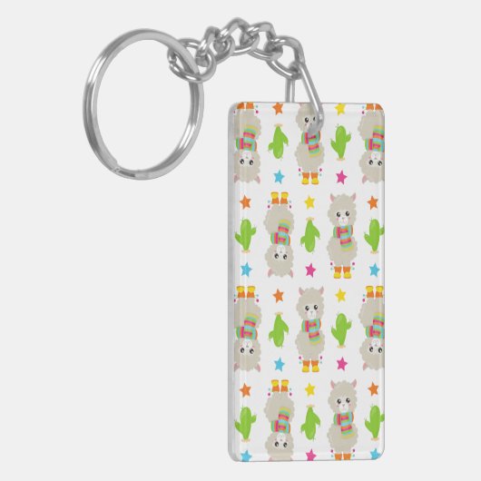 Patroon van lama's, Cute Llamas, Alpacas, Cactus Sleutelhanger (Voorkant Links)