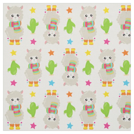 Patroon van lama's, Cute Llamas, Alpacas, Cactus Stof (Swatch)