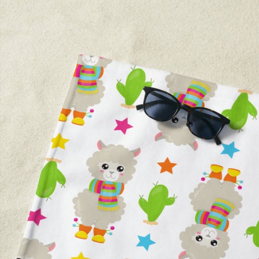 Patroon van lama's, Cute Llamas, Alpacas, Cactus Strandlaken (In situ)