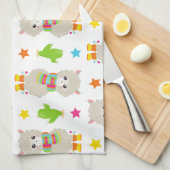 Patroon van lama's, Cute Llamas, Alpacas, Cactus Theedoek (Quarter Fold)