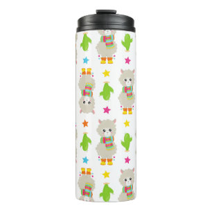 Patroon van lama's, Cute Llamas, Alpacas, Cactus Thermosbeker