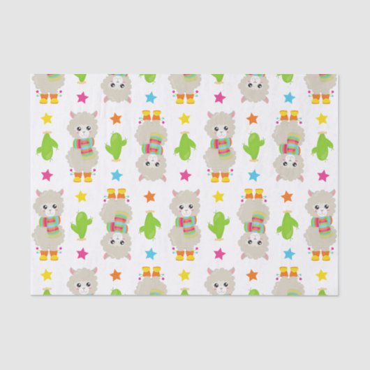 Patroon van lama's, Cute Llamas, Alpacas, Cactus Tissuepapier (Voorkant)